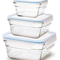 Glasslock Frischhaltebehälter Ofengeeignet Quadratisch, 3er-Set (405ml, 900ml U. 1650ml)